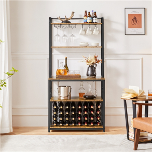 Freestanding Wine Rack with Glass Holder and Wine Storage