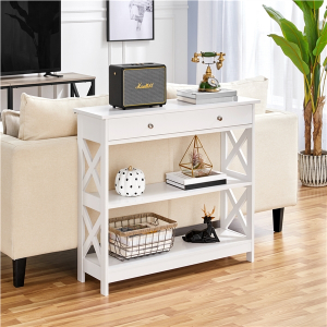 Wooden Console Table with 1 Drawer and 2 Open Shelves