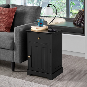 End Table with One Drawer and Slatted Door