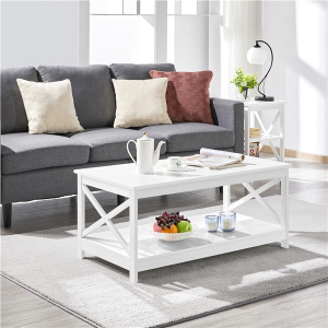 2-Tier Black Coffee Table with Storage Shelf